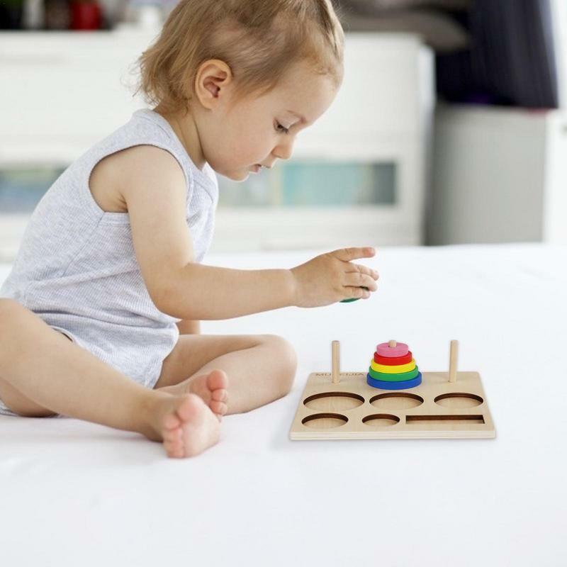 Hanoi Tower Wooden Ring Stacker Kids Early Educational Learning Toys Classic Mathematical Puzzle Montessori Toys Birthday Gifts