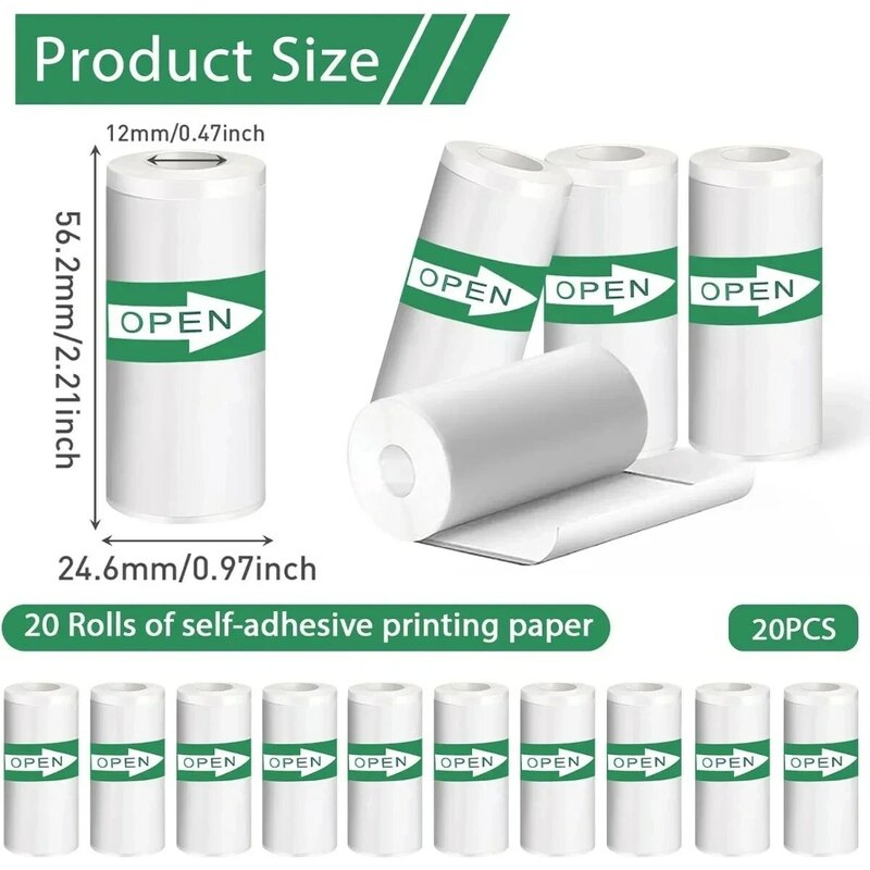 20 gulungan kertas Printer Mini kertas termal kertas Printer merekat sendiri kertas Printer foto label untuk foto catatan 5.7x2.5cm