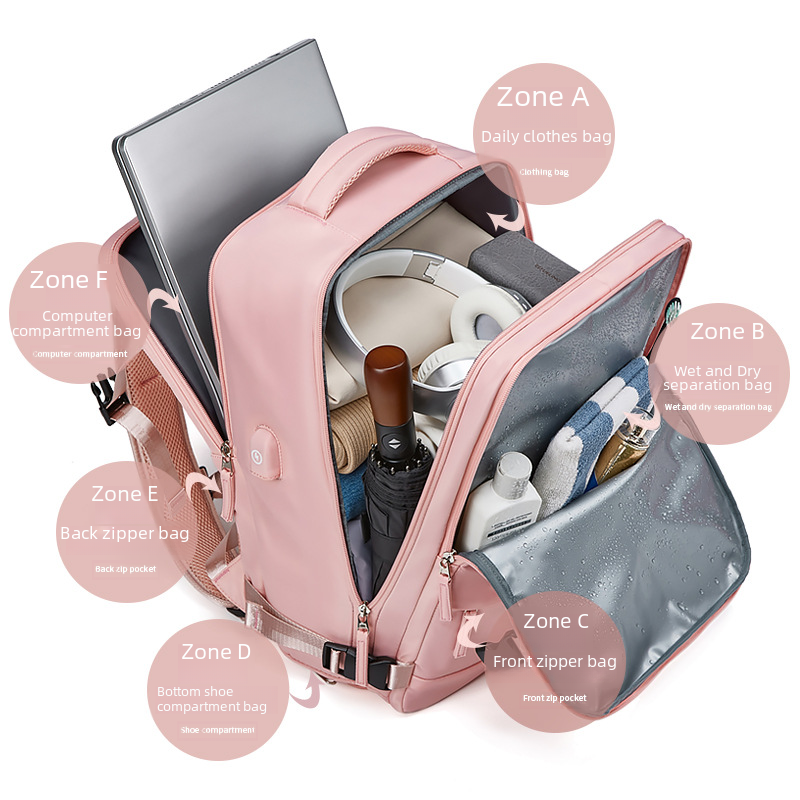 حقيبة ظهر لابتوب بشحن USB للنساء ، حقيبة مدرسية خارجية ، حقيبة أحذية مستقلة ، حقيبة سفر ، فتاة مراهقة ،