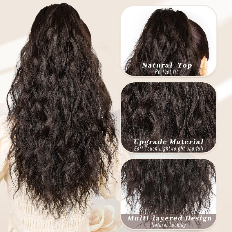Модный волнистый длинный кудрявый парик для конского хвоста, синтетические волосы для наращивания, 65 см, натуральные термостойкие парики для ежедневного использования