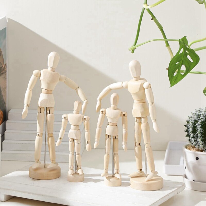 Kit de Maniquí de madera para artista, 6 piezas, modelo de figura móvil con soporte, maniquí articulado Flexible