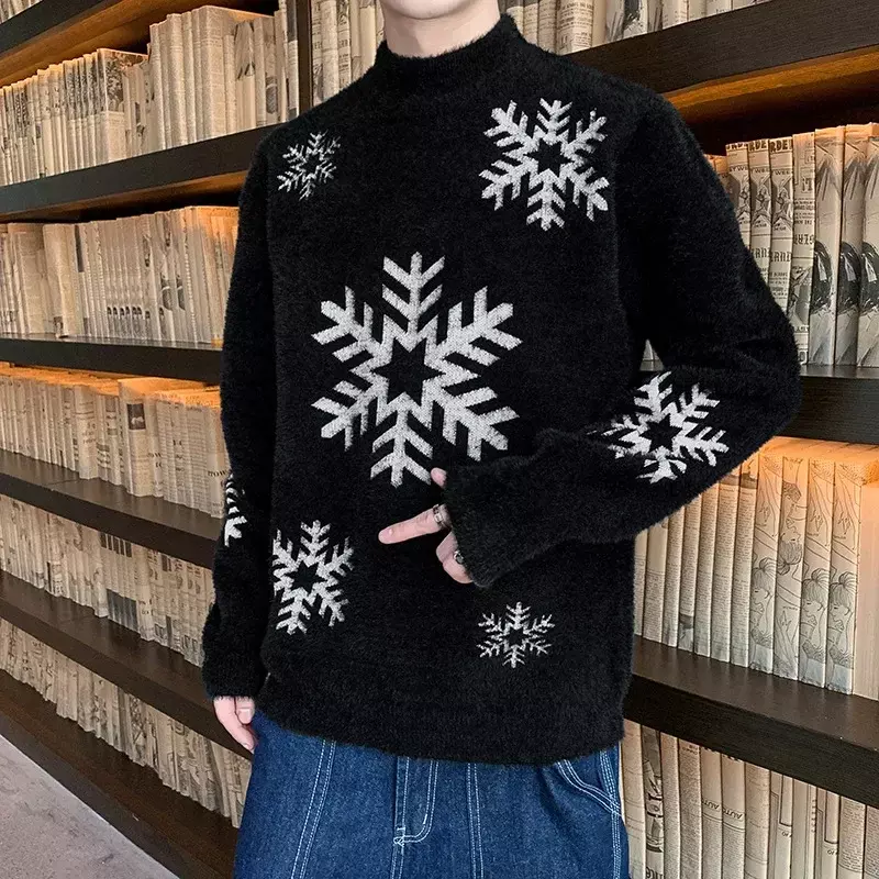 Suéter espesso de gola redonda masculino, malha casual, base térmica, moda da moda, novo, 2023