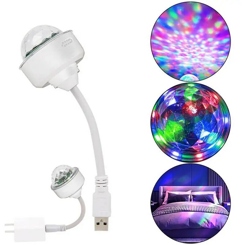 Lumières de fête stroboscopiques RVB, USB, voiture, cristal, ambiance, lumières de scène, boule magique rotative colorée, lumières LED colorées