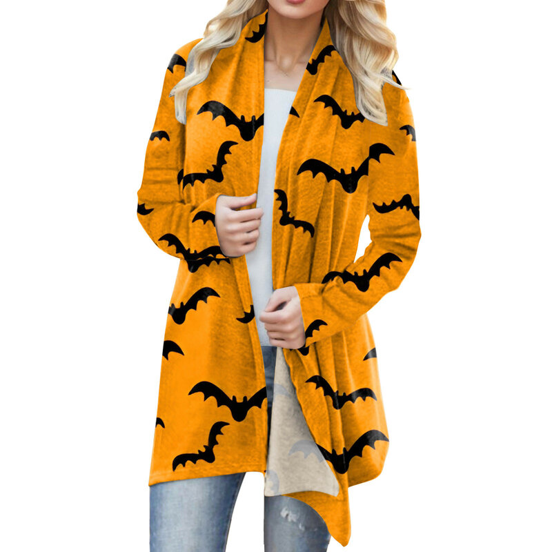 Women‘s Cardigan Fashion 2023 Halloween Print Western Ethnic Jacket Long Sleeve Coat Female Autumn Winter Plus Size Clothes