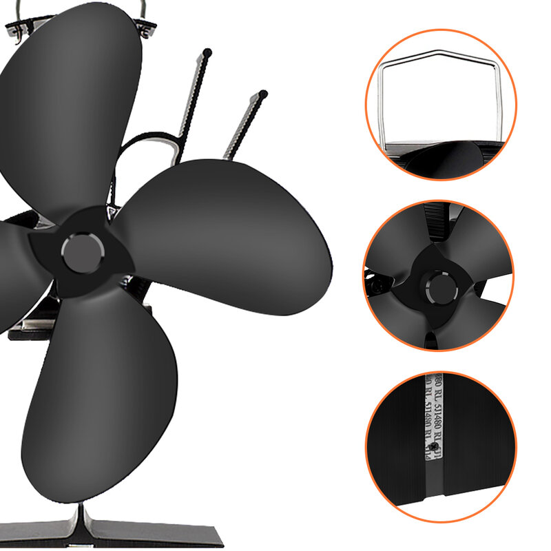 Ventilador de 4 aspas para uso en el hogar, sistema de ventilación silencioso y respetuoso con el medio ambiente, con distribución eficiente del calor, color negro