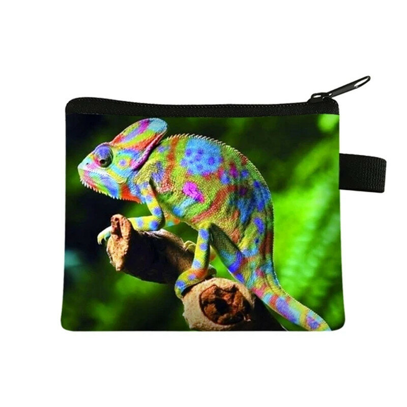 Reptil Frog Chameleon Spider Snake Print dompet koin tempat kartu kredit dompet uang koin tas tangan kecil dompet lucu