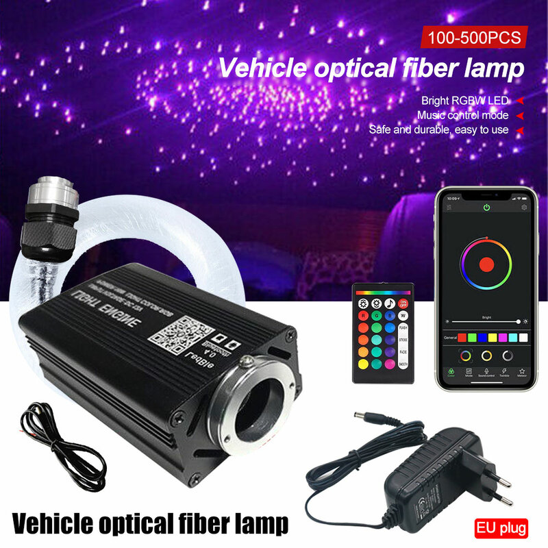100-500pcs 0.75mm * 2m bluetooth app controle remoto RGB starry sky sound control fibra óptica luz RGBW fonte de luz 12W Auto Lich