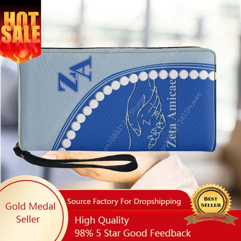 Zeta Amicae-cartera larga de cuero sintético para mujer, billetera de lujo con cremallera personalizada, a la moda