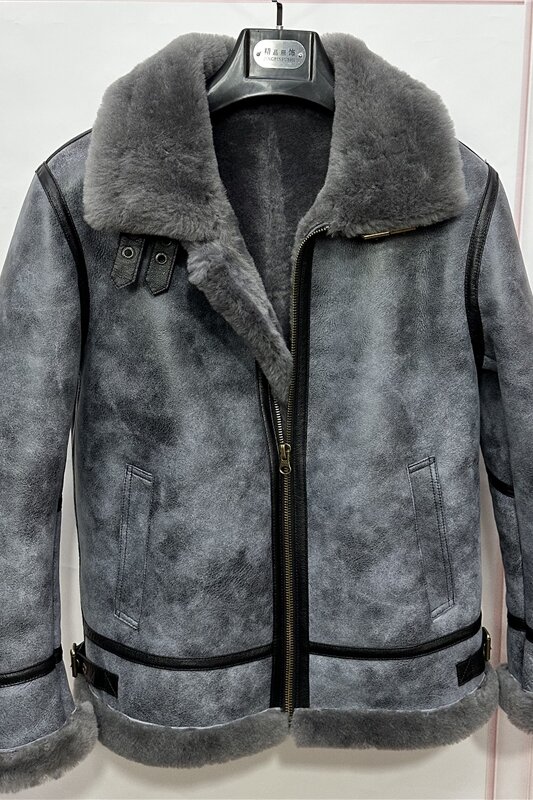 シープファーのメンズレザージャケット,オートバイのコート,冬