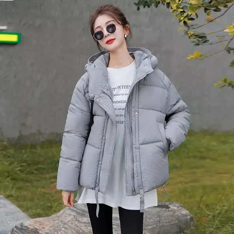 Abrigo corto de algodón púrpura para mujer, abrigo holgado de plumón, versión coreana, moda de otoño e invierno, 2024