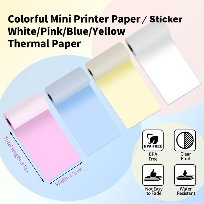 Papel de impressora de etiquetas térmica, cor branca adesivo para impressora fotográfica, 57*30mm Peripage Paperang, Poooli Baypage Printing, A8, P1, P2, A6