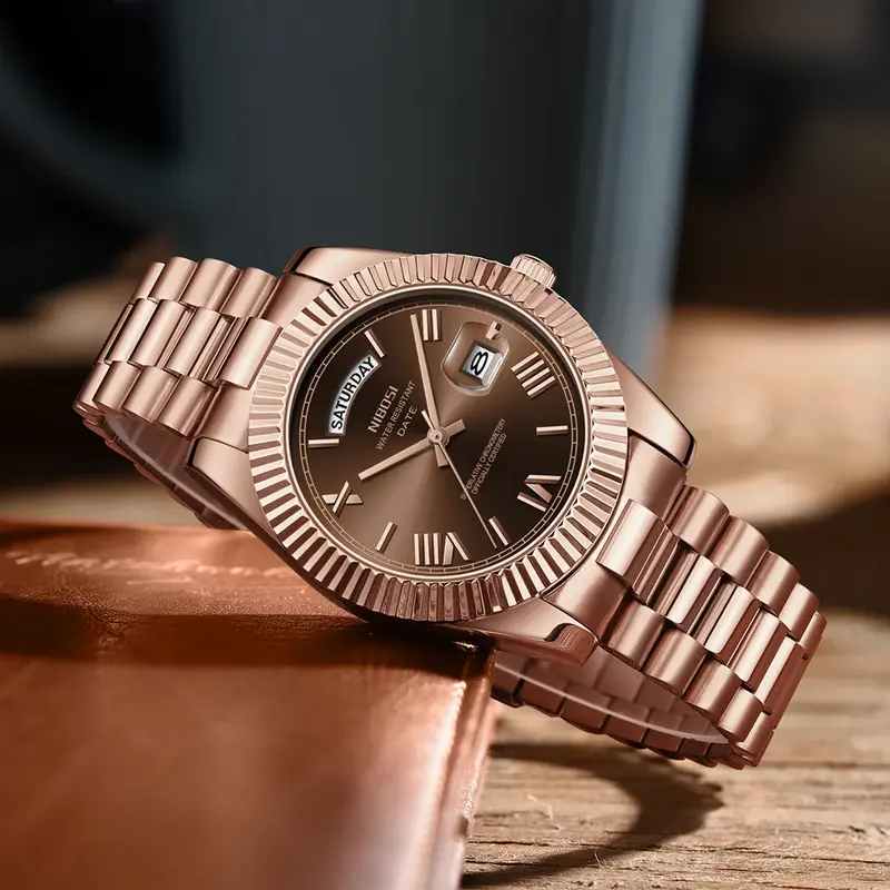 Nibosi-relógio de pulso masculino, quartzo, impermeável, aço, com data de exibição, marca top, luxo, masculino