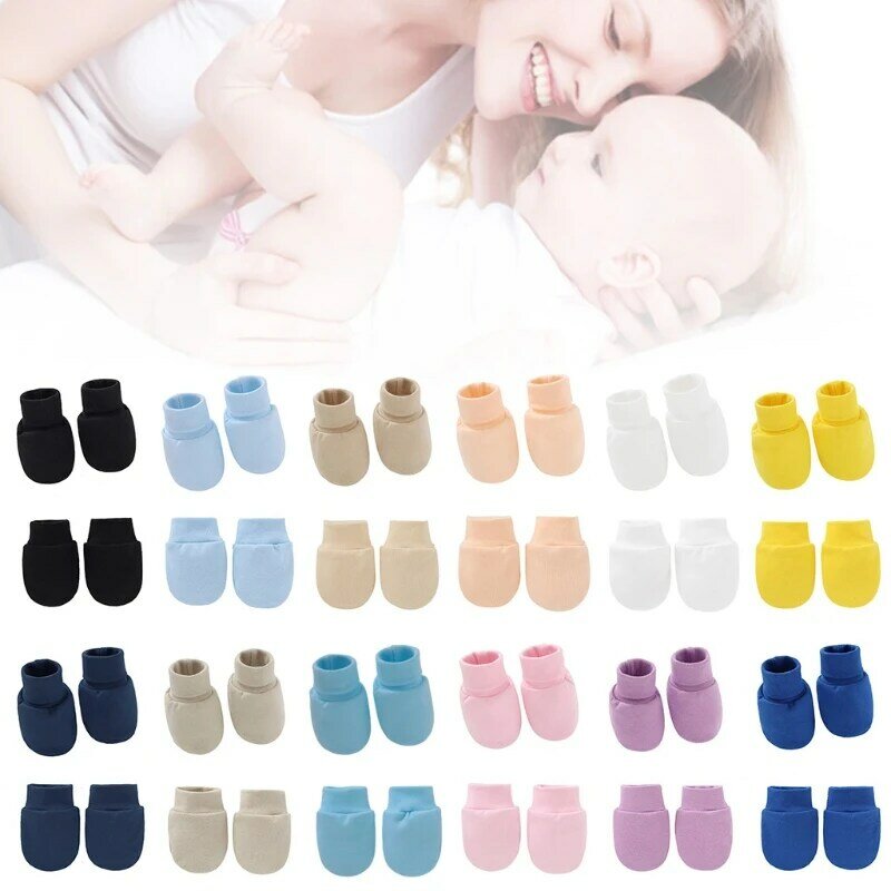 Anti Scratching Gloves Foot Covers Face for Protection Soft Cotton Hands Foots Ankle Socks for 0-12 Months Baby Handguar D7WF