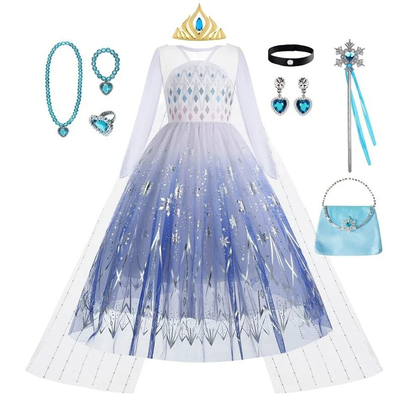 Elsa Dress for Girl Princess Dress Carnival Clothing Kids Costumes Cosplay White Sequined Mesh Ball Gown