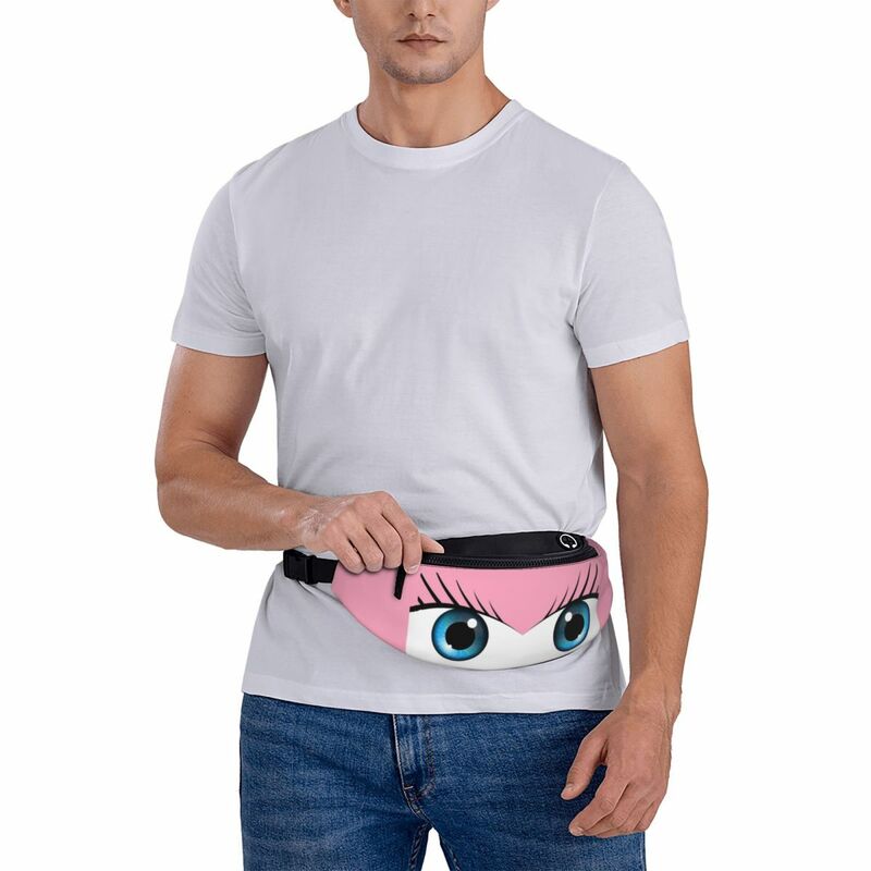 Riñonera de dibujos animados para hombre y mujer, bolso de mano rosa con ojos bonitos, mercancía
