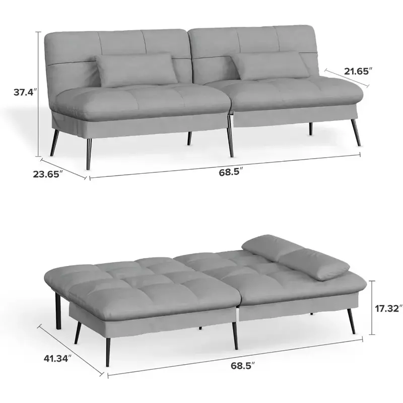 Convertible Sofa Bed, 68" Fabric Futon Sofa with Adjustable Backrest for Living Room Furniture