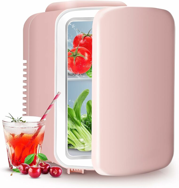 New 4L Mini Fridge 6 Can Portable Cooler & Warmer Compact Refrigerators for Food, Drinks, SkinCare, Office Desk, Pink, Black