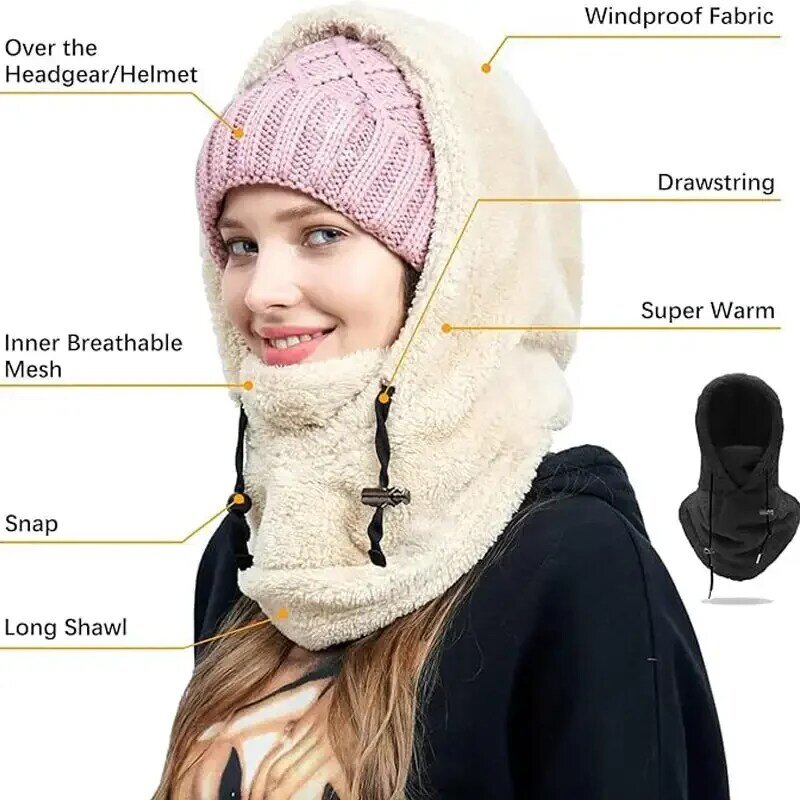 Balaclava de alto velo polar para homens e mulheres, boné de esqui à prova de vento, máscaras faciais, gorros, chapéu de pelúcia quente, inverno