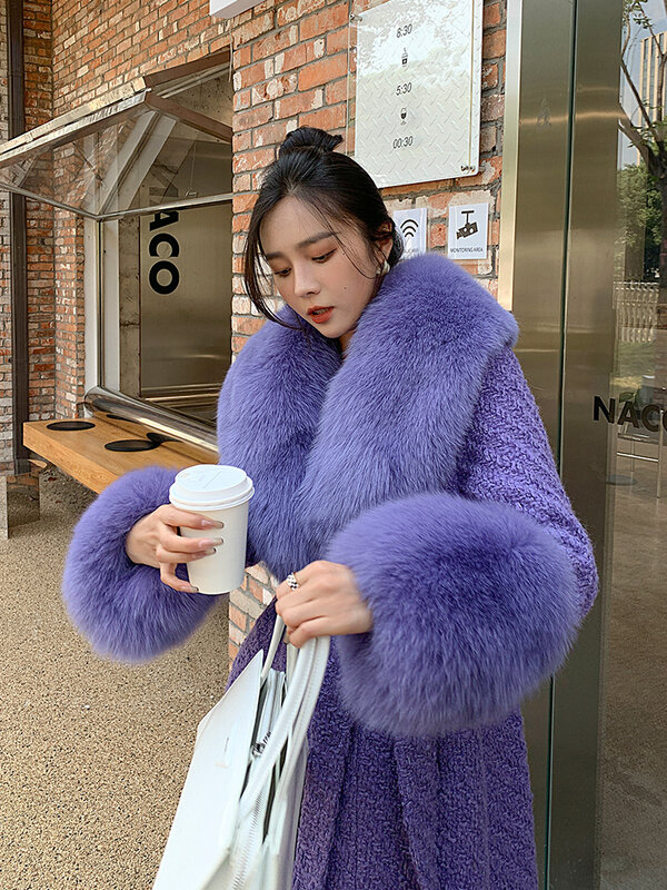 2023 Autumn and Winter Women's Cashmere Winter Jacket high fashion blue Real Cashmere woolen coats