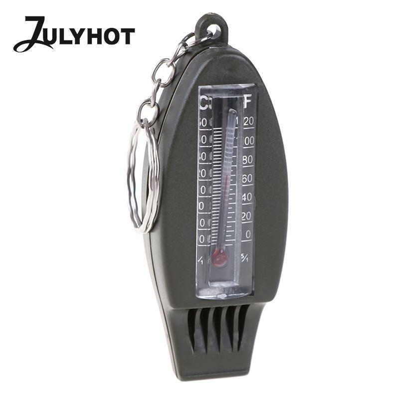 4 In 1 Outdoor Survival Fluitje Kompas Vergrootglas Thermometer & Sleutelhanger Edc
