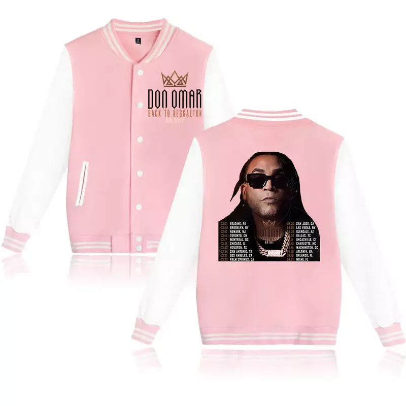 Don Omar Back To Reggaeton Tour 2024 Honkbal Uniform Fleece Jasje Vrouwen Streetwear Hiphop Hoodie Sweatshirts Met Lange Mouwen