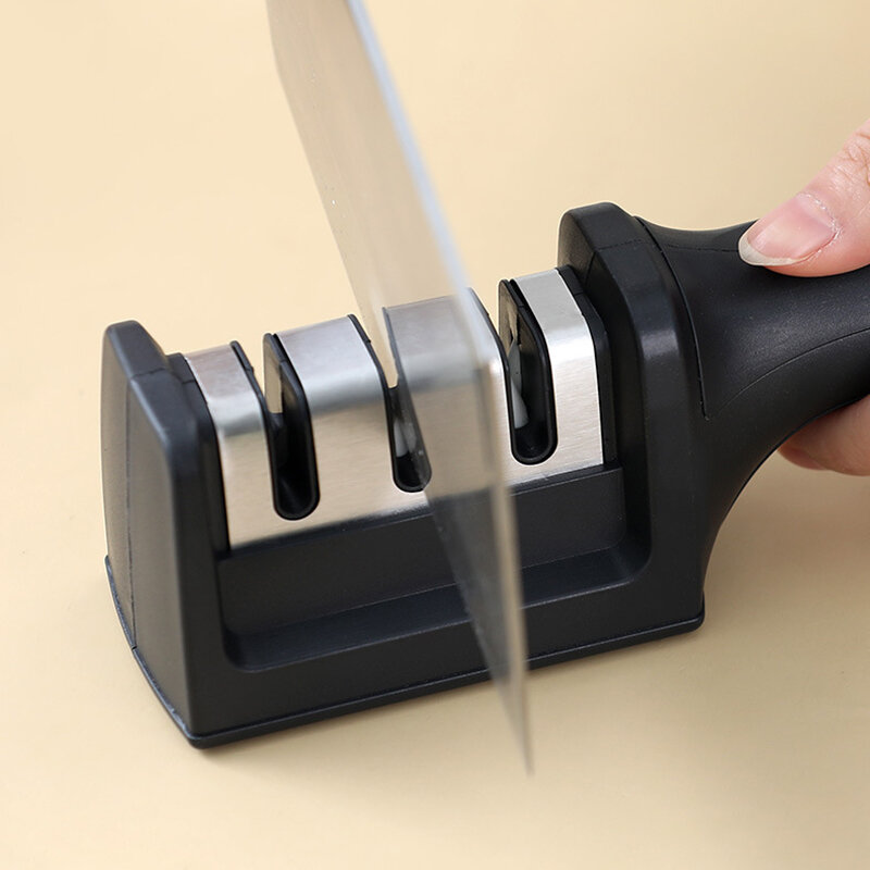مبراة سكين يدوية مع قاعدة مانعة للانزلاق ، متعددة الوظائف ، 3 مراحل نوع ، أداة شحذ سريعة ، اكسسوارات سكاكين المطبخ ، الأداة
