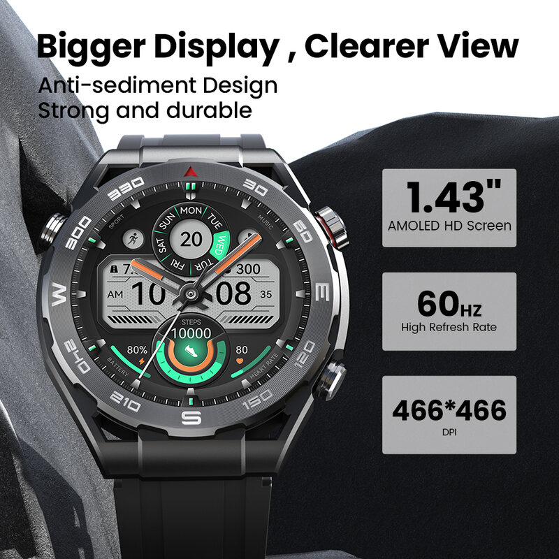 HAYLOU jam tangan pintar R8 pria, arloji Cerdas tampilan AMOLED panggilan telepon Bluetooth, ketangguhan kelas militer 1.43
