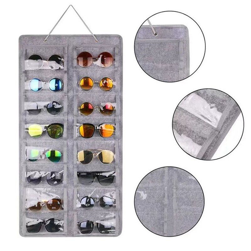 Sunglasses Organizer Storage Hanging Bag Sunglasses Eyeglasses Display Wall Mount Organizer Blue