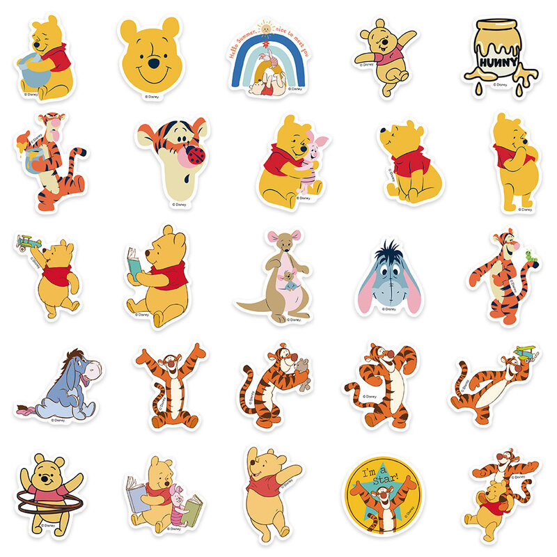Autocollants de dessin animé Disney Winnie l'ourson pour enfants, décalcomanies, jouet, bricolage, bouteille d'eau, ordinateur portable, graffiti, mignon, 10, 30, 50 pièces