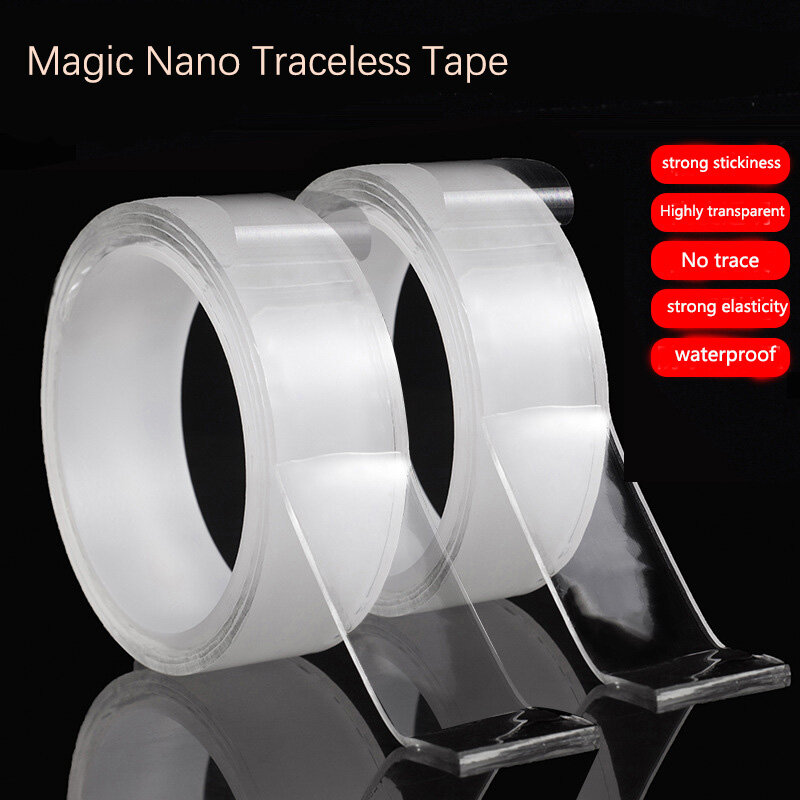 투명 나노 테이프 양면 테이프, 초강력 방수 재사용 가능 벽 스티커 테이프, 나노 접착 테이프