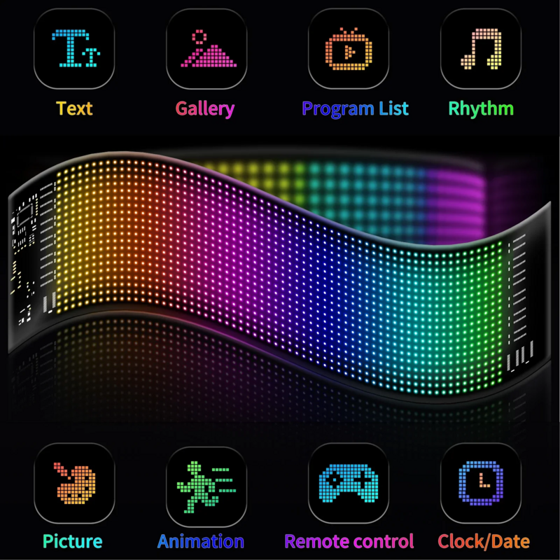 Автомобильная светодиодная панель с матрицей, Bluetooth, управление через приложение, RGB подсветка, граффити, прокрутка, текстовый дисплей, панель для экрана