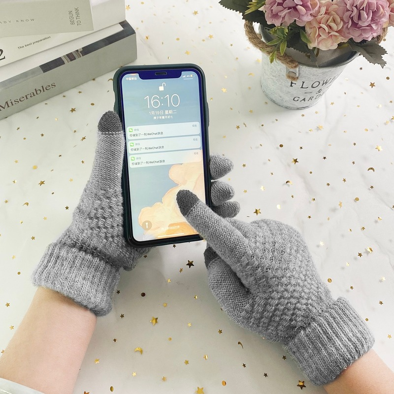 Вязаные перчатки для сенсорного экрана из искусственной кашемира и шерсти, зимние теплые варежки, гибкие перчатки для работы на открытом воздухе, женские перчатки