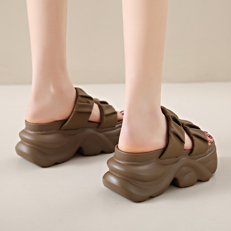 Sandal hak Wedge 8CM wanita 2024 baru musim panas sandal Platform Chunky untuk wanita sol tebal Gladiator Sandalias Mujer
