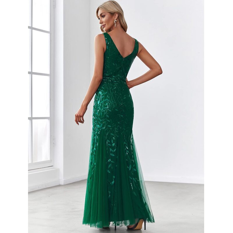 Женское длинное вечернее платье-русалка без рукавов с двойным V-образным вырезом элегантное стильное удобное