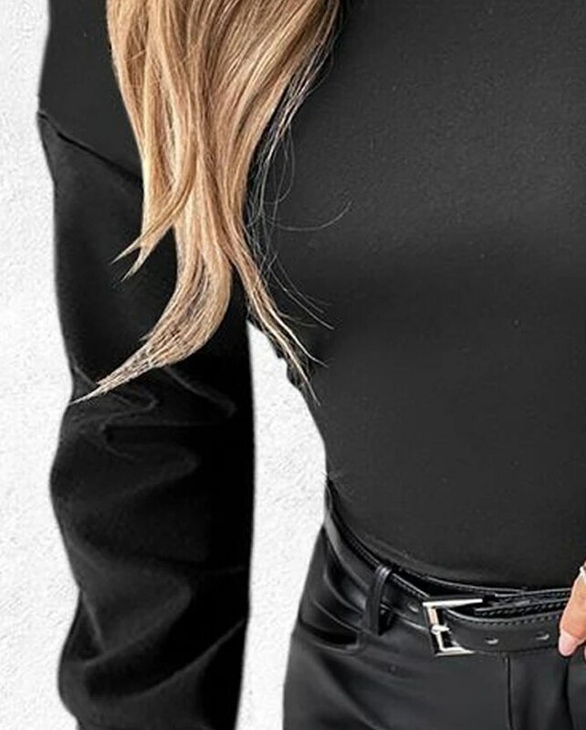 Top Women Summer Fashion Skew Neck Tied Detail Long Sleeve Casual Plain Skinny Daily Top Y2K Clothes