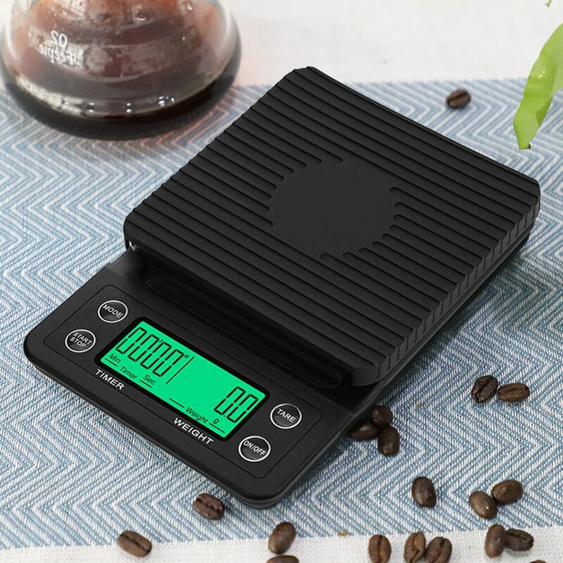 Báscula negra de precisión para caída de café, balanza LCD de alta precisión con temporizador, 0,1g, 1 unidad