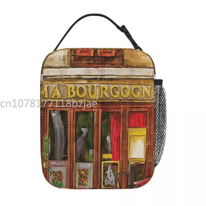 French Storefront Debbie Dewitt almoço Tote para as mulheres, Lunch Box Bag, 2 sacos