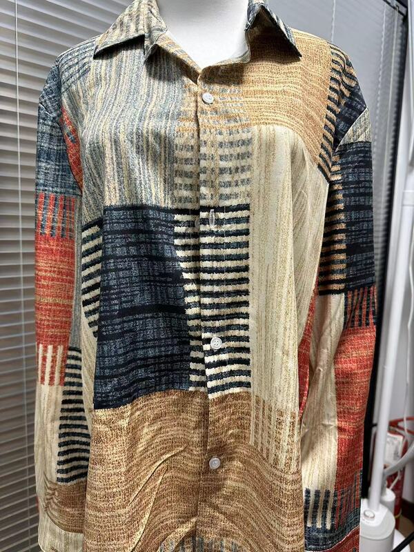 Camisa de manga larga con estampado de botones para mujer, blusa básica informal Vintage para diario, Tops de otoño e invierno, Color rosa, azul y marrón