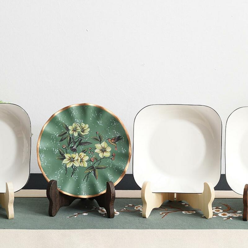 Vintage Wooden Dish Display Rack Curved Design Handmade Foldable Easel Plate Tea Cake Dish Display Stand Kitchen Bar Home Decor