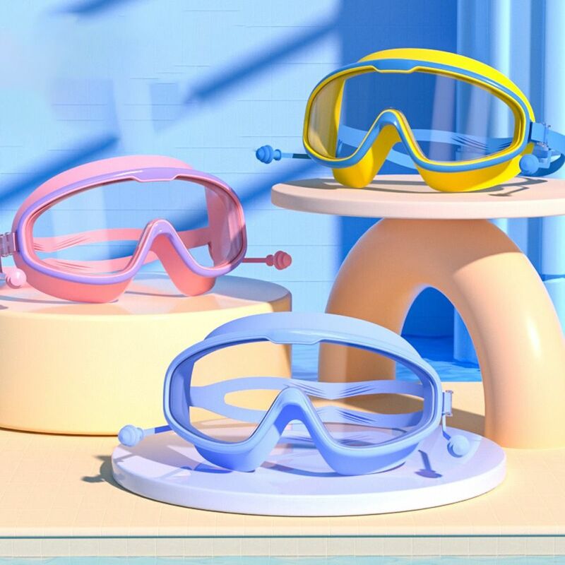 Óculos de natação grandes para adultos, óculos de visão ampla com tampões de ouvido, equipamento anti-nevoeiro macio, óculos de natação