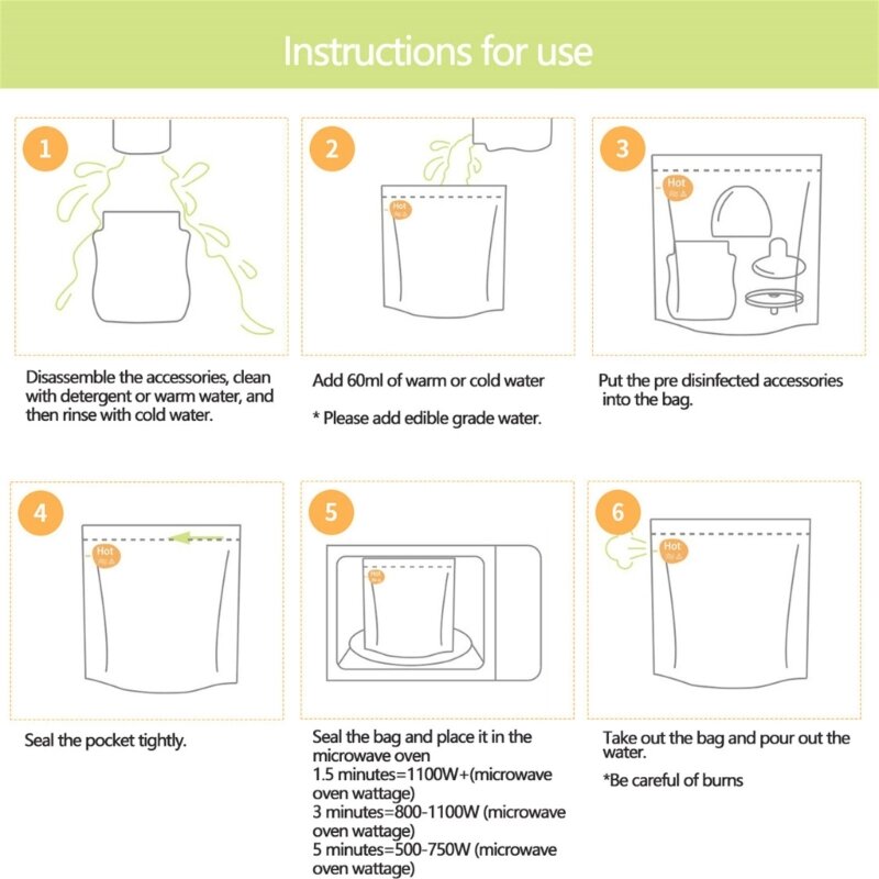 Paquete 10 Uds. bolsas para microondas para biberón y extractor leche, pieza limpieza juguetes P31B
