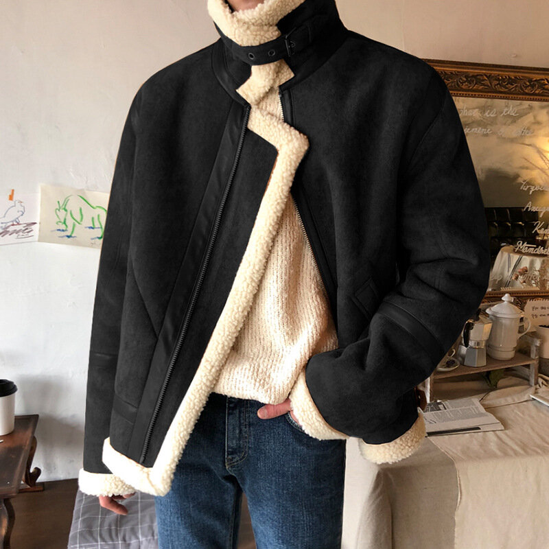 MYQ Cotton Coat Men's Winter Korean Cotton Coat Fashion Brand INS Loose Thickened Cotton Coat Lamb Fleece Suede Coat