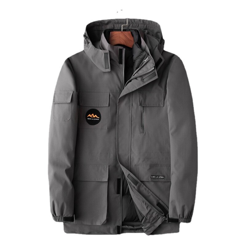Nueva llegada de moda Super grande de invierno chaqueta acolchada Hombre, conjunto de dos piezas de los jóvenes Multi bolsillo TRABAJO ROPA gruesa ropa de talla grande L-7XL 8XL