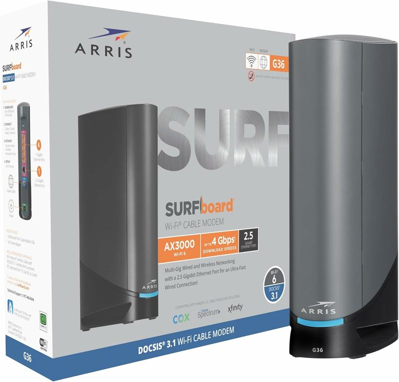 ARRIS Surfboard G36 DOCSIS 3.1 Multi-gigabitowe Modem kablowy i Router wifi AX3000, Comcast Xfinity, Cox, Spectrum, cztery 2.5 Gbps