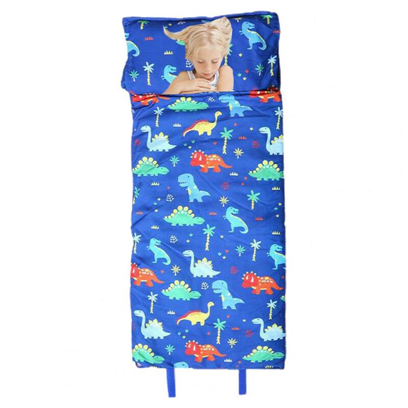 Toddler Sleeping Bag Soft Washable Toddler Nap Mats with Removable Pillow Cartoon Print Design Sleeping Bags for Kids Outdoor