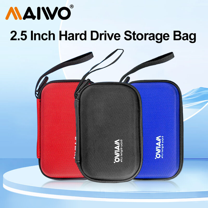 MAIWO-Bolsa de almacenamiento para disco duro portátil, funda protectora para HDD externo de 2,5 pulgadas, color negro, rojo y azul