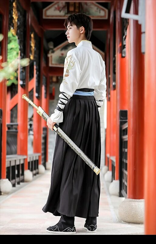 Pria ukuran besar kostum kuno Chivalrous sarjana Hanfu pakaian