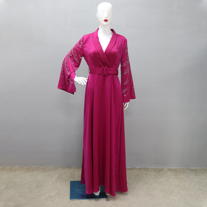 Bliskowschodni islamski muzułmański najnowsza diamentowa sukienka dubajska marokański arabski luksusowy elegancka sukienka mody z pasem