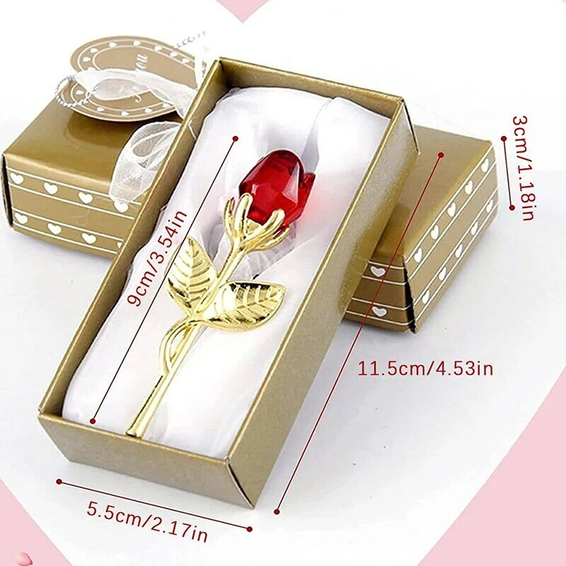 Crystal Glass Rose Flower Figurines Craft Artificial Flower With Box Valentine's Day Wedding Favors Lover's Gift Souvenir