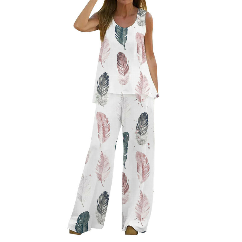 Комплект из двух предметов для женщин, летние брюки с V-образным вырезом, коротким топом, завязками и высокой талией, с принтом, модные повседневные штаны